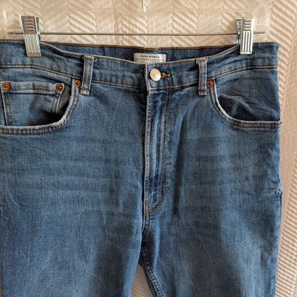 Zara Premium denim collection high rise Straight skinny jeans raw hem Size 8 - Picture 6 of 7